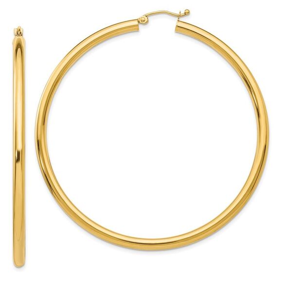 Kazi Luxury 14k Yellow Gold Polished 3mm Tube Hoop Earrings